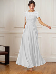 A-Line Boat-Neck Floor-Length Sequins Chiffon Mother of the Bride Dress