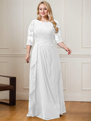 A-line Scoop Floor-Length Lace Chiffon Mother of the Bride Dress With Cascading Ruffles Sequins