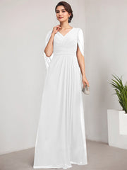 A-line V-Neck Floor-Length Chiffon Mother of the Bride Dress With Pleated