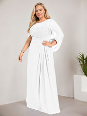 A-line Scoop Illusion Floor-Length Lace Chiffon Mother of the Bride Dress With Sequins Pleated