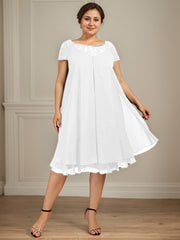 Empire Scoop Illusion Knee-Length Chiffon Lace Mother of the Bride Dress With Sequins Beading