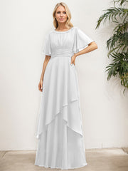 A-line Scoop Floor-Length Chiffon Mother of the Bride Dress With Pleated Sequins Beading