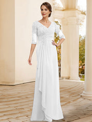 Sheath/Column V-Neck Chiffon Mother Of The Bride Dresses With Appliques Lace