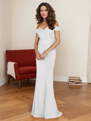 Off-The-Shoulder Elegant Elastic Satin Mother Of The Bride Dresses With Beaded Embroidery