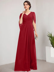 A-line V-Neck Floor-Length Chiffon Mother of the Bride Dress With Pleated