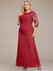 A-line Scoop Floor-Length Chiffon Lace Mother of the Bride Dress With Sequins Beading Pleated