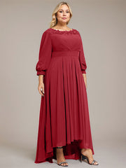 A-line Scoop Asymmetrical Chiffon Mother of the Bride Dress With Pleated Appliques Lace