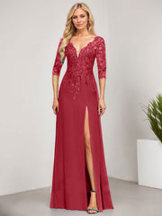 Sheath/Column V-Neck Floor-Length Lace Chiffon Mother of the Bride Dress With Sequins