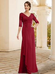 Sheath/Column V-Neck Chiffon Mother Of The Bride Dresses With Appliques Lace