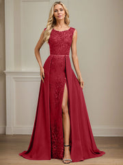 Sheath/Column Scoop Illusion Floor-Length Detachable Chiffon Lace Mother of the Bride Dress With Sequins Beading