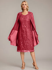 A-line Scoop Knee-Length Lace Mother of the Bride Dress With Sequins