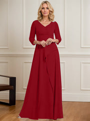 A-line V-Neck Floor-Length Chiffon Mother of the Bride Dress With Pleated Beading