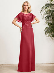 A-line Scoop Illusion Floor-Length Lace Chiffon Mother of the Bride Dress With Sequins