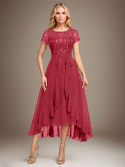 Asymmetrical Sequin Mother of Bride Dress with Appliques