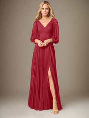 A-Line V-Neck Floor-Length Chiffon Mother of the Bride Dress