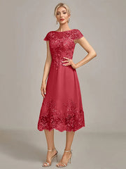 Dusty Rose A-Line Tea-Length Mother of the Bride Dress With Sequins