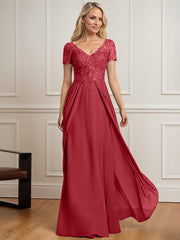 A-line V-Neck Floor-Length Chiffon Lace Mother of the Bride Dress