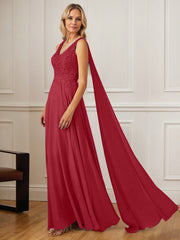 A-Line V-Neck Floor-Length Chiffon Mother of the Bride Dress