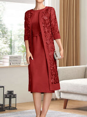 Sheath/Column Scoop Knee-Length Chiffon Mother of the Bride Dress With Pleated Sequins
