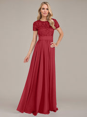 A-Line Scoop Floor-Length Chiffon Mother of the Bride Dress