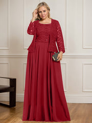 A-line Square Floor-Length Lace Chiffon Mother of the Bride Dress With Sequins