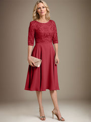 A-line Scoop Knee-Length Lace Chiffon Mother of the Bride Dress