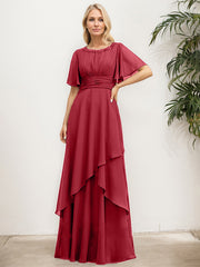 A-line Scoop Floor-Length Chiffon Mother of the Bride Dress With Pleated Sequins Beading