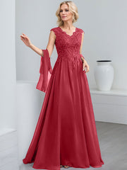A-Line V-Neck Sleeveless Chiffon Mother Of The Bride Dresses With Lace