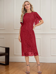 Sheath/Column Scoop Knee-Length Lace Mother of the Bride Dress
