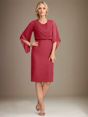 Sheath/Column V-Neck Knee-Length Lace Chiffon Mother of the Bride Dress With Sequins