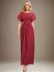 A-line Scoop Ankle-Length Chiffon Mother of the Bride Dress With Beading Pleated