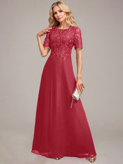 A-Line Round Neck Sequin Mother of Bride Dress With Appliques