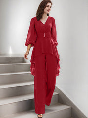 Jumpsuit/Pantsuit Puff Slevees Chiffon Mother Of The Bride Dresses