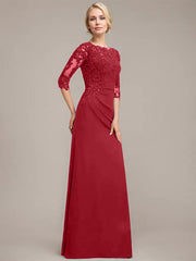 A-line Scoop Floor-Length Chiffon Lace Mother of the Bride Dress With Sequins Beading Pleated