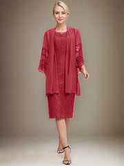 Sheath/Column Scoop Knee-Length Lace Mother of the Bride Dress With Sequins Beading
