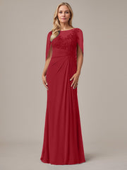 A-Line Floor-Length Boat-Neck Lace Capelet Chiffon Mother of the Bride Dress