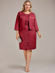 Sheath/Column Scoop Knee-Length Chiffon Lace Mother of the Bride Dress With Beading