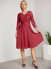 A-line V-Neck Knee-Length Lace Chiffon Mother of the Bride Dress With Sequins