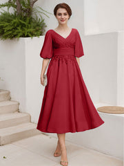 A-Line V-Neck 1/2 Sleeves Chiffon Mother Of The Bride Dresses With Lace