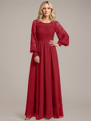 A-line Scoop Illusion Floor-Length Lace Chiffon Mother of the Bride Dress
