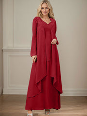 Elegant V-Neck Long Sleeves Floor-Length Mother Of The Bride Dresses WithWrap