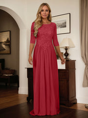 A-Line Scoop Floor-Length Chiffon Mother of the Bride Dress