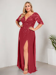 Sheath/Column V-Neck Floor-Length Lace Chiffon Mother of the Bride Dress With Sequins