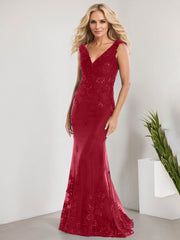 A-line V-Neck Floor-Length Lace Chiffon Mother of the Bride Dress With Applique Sequins Mermaid Dresses