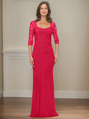 Sheath/Column Square Neckline 3/4 Sleeves Floor-Length Jersey Mother Of The Bride Dresses With Lace
