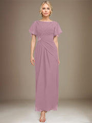 A-line Scoop Ankle-Length Chiffon Mother of the Bride Dress With Beading Pleated
