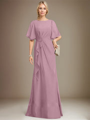 A-line Scoop Floor-Length Chiffon Mother of the Bride Dress With Cascading Ruffles Beading Sequins