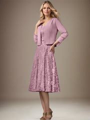 A-line V-Neck Knee-Length Chiffon Lace Mother of the Bride Dress With Beading Sequins