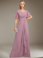 A-line Asymmetrical Floor-Length Chiffon Mother of the Bride Dress With Pleated Beading Sequins