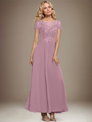 A-line Scoop Illusion Ankle-Length Lace Chiffon Mother of the Bride Dress With Sequins